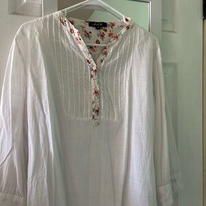 White Long Sleeve Top with Floral Accents